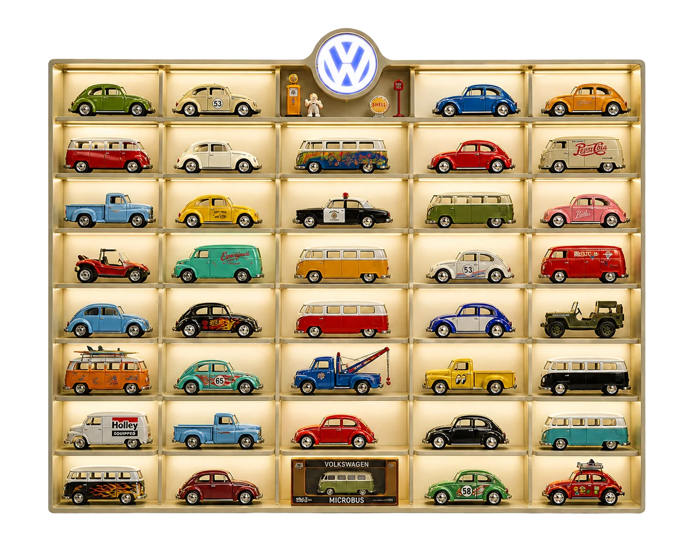 Pared con la colección de miniaturas Volkswagen
